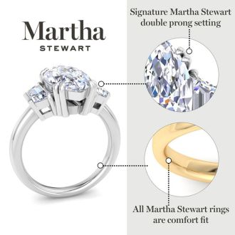 Martha Stewart 5 Carat Marquise Shape and Trapezoid Lab Grown Diamond Three Stone Engagement Ring In 14K White Gold