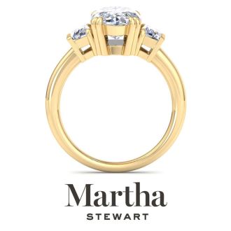 Martha Stewart 5 Carat Marquise Shape and Trapezoid Lab Grown Diamond Three Stone Engagement Ring In 14K Yellow Gold