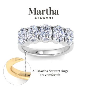 Martha Stewart 3 Carat Oval Shape Lab Grown Diamond Five Stone Engagement Ring In 14K White Gold