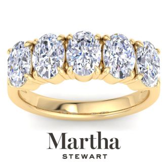 Martha Stewart 3 Carat Oval Shape Lab Grown Diamond Five Stone Engagement Ring In 14K Yellow Gold