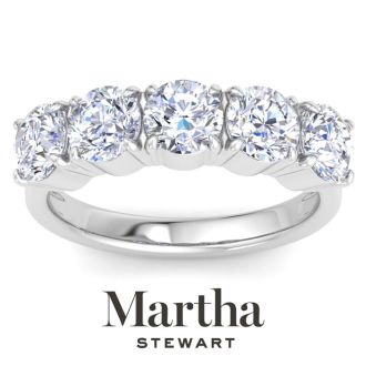 Martha Stewart 3 Carat Round Lab Grown Diamond Five Stone Engagement Ring In 14K White Gold
