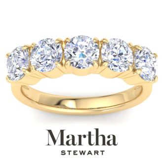 Martha Stewart 3 Carat Round Lab Grown Diamond Five Stone Engagement Ring In 14K Yellow Gold