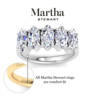 Martha Stewart 3 Carat Marquise Shape Lab Grown Diamond Five Stone Engagement Ring In 14K Yellow Gold
