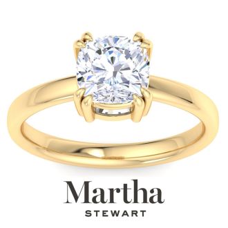 Martha Stewart 2 Carat Cushion Cut Lab Grown Diamond Solitaire Engagement Ring In 14K Yellow Gold