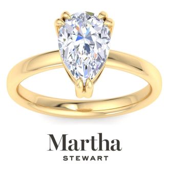 Martha Stewart 2 Carat Pear Shape Lab Grown Diamond Solitaire Engagement Ring In 14K Yellow Gold