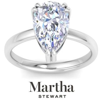 Martha Stewart 3 Carat Pear Shape Lab Grown Diamond Solitaire Engagement Ring In 14K White Gold