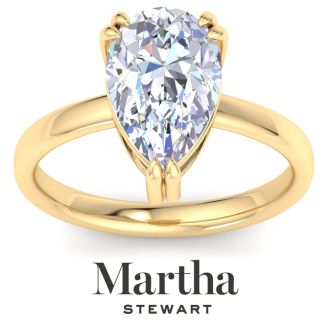 Martha Stewart 3 Carat Pear Shape Lab Grown Diamond Solitaire Engagement Ring In 14K Yellow Gold