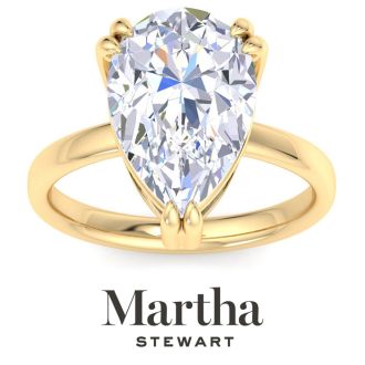 Martha Stewart 5 Carat Pear Shape Lab Grown Diamond Solitaire Engagement Ring In 14K Yellow Gold