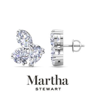 Martha Stewart 3 Carat Lab Grown Diamond Cluster Stud Earrings In 14 Karat White Gold, Pear-Round-Oval