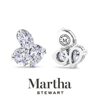 Martha Stewart 3 Carat Lab Grown Diamond Cluster Stud Earrings In 14 Karat White Gold, Pear-Round-Oval