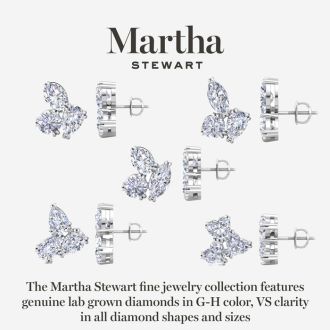 Martha Stewart 3 Carat Lab Grown Diamond Cluster Stud Earrings In 14 Karat White Gold, Pear-Round-Oval