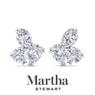 Martha Stewart 3 Carat Lab Grown Diamond Cluster Stud Earrings In 14 Karat White Gold, Pear-Round-Oval