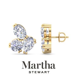 Martha Stewart 3 Carat Lab Grown Diamond Cluster Stud Earrings In 14 Karat Yellow Gold, Pear-Round-Oval