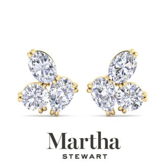 Martha Stewart 3 Carat Lab Grown Diamond Cluster Stud Earrings In 14 Karat Yellow Gold, Pear-Round-Oval