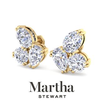 Martha Stewart 3 Carat Lab Grown Diamond Cluster Stud Earrings In 14 Karat Yellow Gold, Pear-Round-Oval