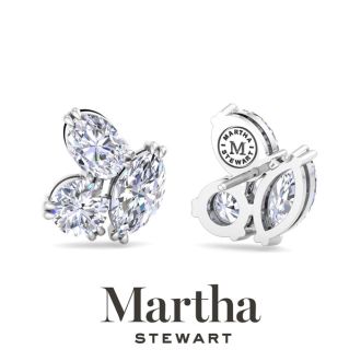 Martha Stewart 3 Carat Lab Grown Diamond Cluster Stud Earrings In 14 Karat White Gold, Marquise-Round-Oval