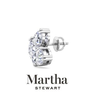 Martha Stewart 3 Carat Lab Grown Diamond Cluster Stud Earrings In 14 Karat White Gold, Marquise-Round-Oval