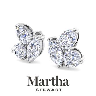 Martha Stewart 3 Carat Lab Grown Diamond Cluster Stud Earrings In 14 Karat White Gold, Marquise-Round-Oval