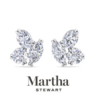 Martha Stewart 3 Carat Lab Grown Diamond Cluster Stud Earrings In 14 Karat White Gold, Marquise-Round-Oval