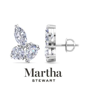 Martha Stewart 3 Carat Lab Grown Diamond Cluster Stud Earrings In 14 Karat White Gold, Marquise-Round-Pear