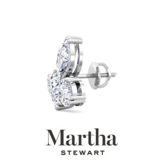 Martha Stewart 3 Carat Lab Grown Diamond Cluster Stud Earrings In 14 Karat White Gold, Marquise-Round-Pear