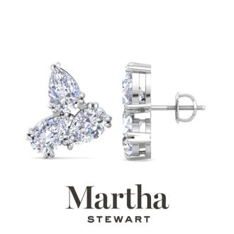 Martha Stewart 3 Carat Lab Grown Diamond Cluster Stud Earrings In 14 Karat White Gold, Pear