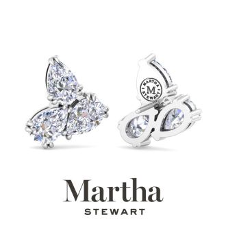 Martha Stewart 3 Carat Lab Grown Diamond Cluster Stud Earrings In 14 Karat White Gold, Pear