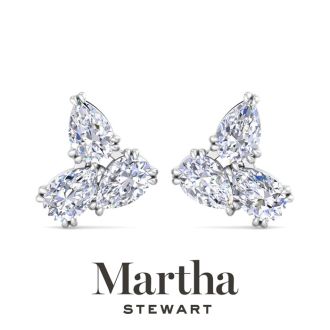 Martha Stewart 3 Carat Lab Grown Diamond Cluster Stud Earrings In 14 Karat White Gold, Pear