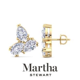 Martha Stewart 3 Carat Lab Grown Diamond Cluster Stud Earrings In 14 Karat Yellow Gold, Pear
