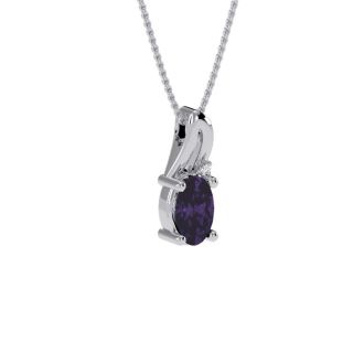 1/2ct Oval Shape Amethyst and Diamond Necklace in 10k White Gold