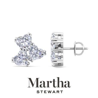 Martha Stewart 3 Carat Lab Grown Diamond Cluster Stud Earrings In 14 Karat White Gold, Heart