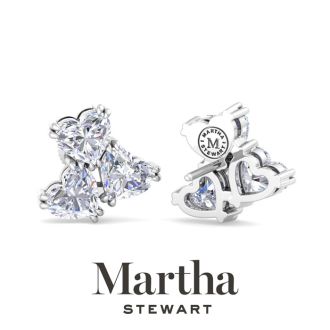 Martha Stewart 3 Carat Lab Grown Diamond Cluster Stud Earrings In 14 Karat White Gold, Heart