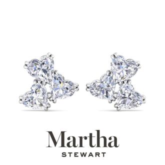 Martha Stewart 3 Carat Lab Grown Diamond Cluster Stud Earrings In 14 Karat White Gold, Heart
