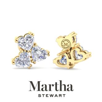 Martha Stewart 3 Carat Lab Grown Diamond Cluster Stud Earrings In 14 Karat Yellow Gold, Heart