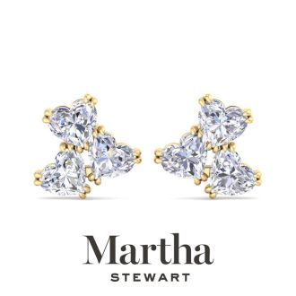 Martha Stewart 3 Carat Lab Grown Diamond Cluster Stud Earrings In 14 Karat Yellow Gold, Heart