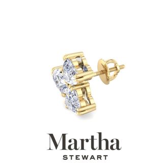 Martha Stewart 3 Carat Lab Grown Diamond Cluster Stud Earrings In 14 Karat Yellow Gold, Heart