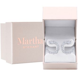Martha Stewart 6 Carat Lab Grown Diamond Hoop Earrings In 14 Karat White Gold, Marquise