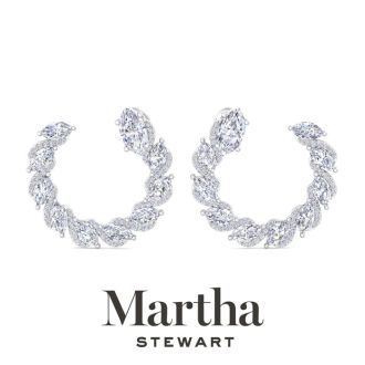 Martha Stewart 6 Carat Lab Grown Diamond Hoop Earrings In 14 Karat White Gold, Marquise