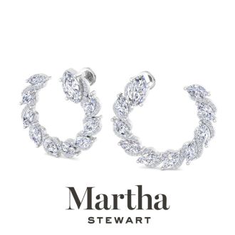 Martha Stewart 6 Carat Lab Grown Diamond Hoop Earrings In 14 Karat White Gold, Marquise
