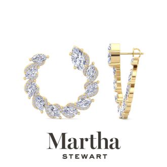Martha Stewart 6 Carat Lab Grown Diamond Hoop Earrings In 14 Karat Yellow Gold, Marquise