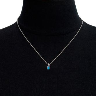 1/2ct Oval Shape Blue Topaz and Diamond Necklace in 10k White Gold