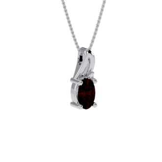 1/2ct Oval Shape Garnet and Diamond Necklace in 10k White Gold