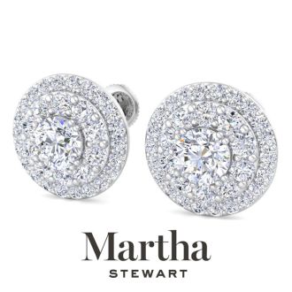 Martha Stewart 4 Carat Lab Grown Diamond Halo Stud Earrings In 14 Karat White Gold