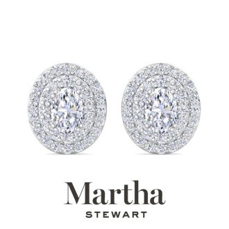 Martha Stewart 4 Carat Oval Shape Lab Grown Diamond Halo Stud Earrings In 14 Karat White Gold