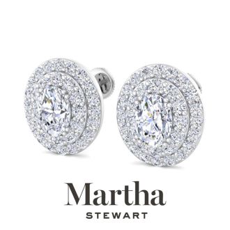 Martha Stewart 4 Carat Oval Shape Lab Grown Diamond Halo Stud Earrings In 14 Karat White Gold