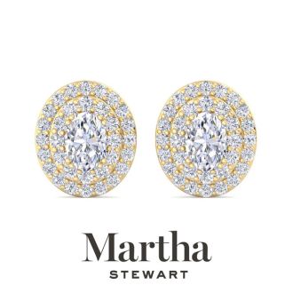Martha Stewart 4 Carat Oval Shape Lab Grown Diamond Halo Stud Earrings In 14 Karat Yellow Gold