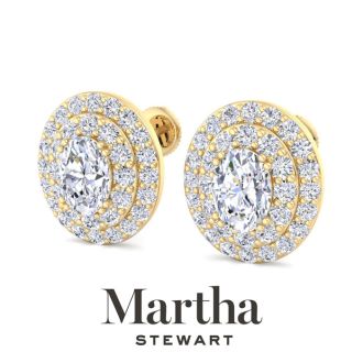 Martha Stewart 4 Carat Oval Shape Lab Grown Diamond Halo Stud Earrings In 14 Karat Yellow Gold