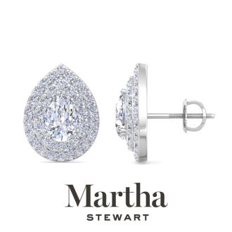 Martha Stewart 4 Carat Pear Shape Lab Grown Diamond Halo Stud Earrings In 14 Karat White Gold