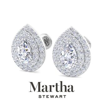 Martha Stewart 4 Carat Pear Shape Lab Grown Diamond Halo Stud Earrings In 14 Karat White Gold