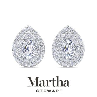 Martha Stewart 4 Carat Pear Shape Lab Grown Diamond Halo Stud Earrings In 14 Karat White Gold
